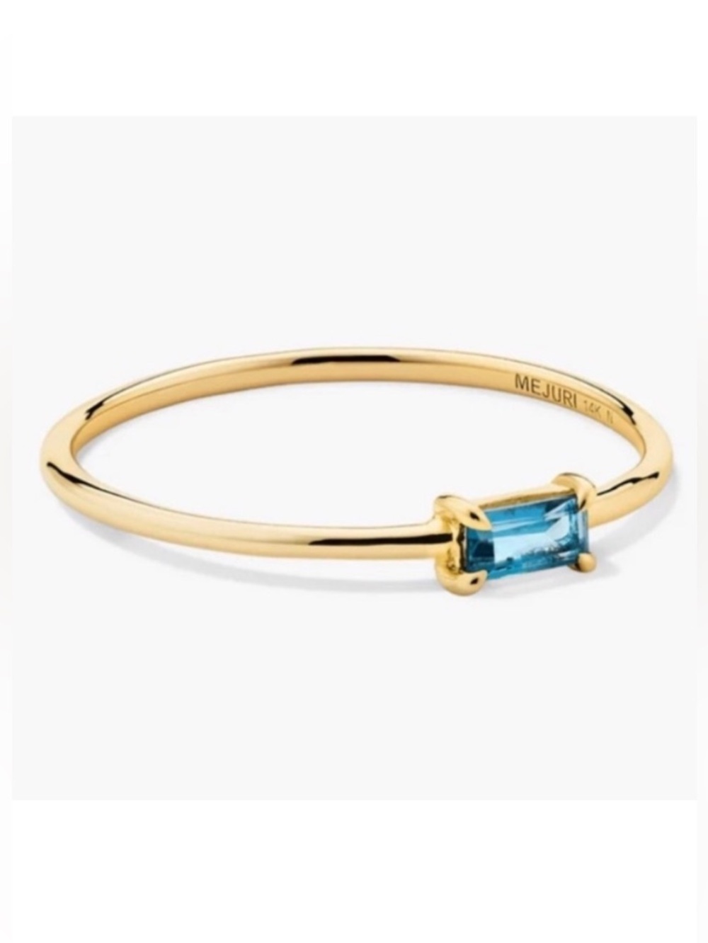 MEJURI 14k solid Gold Baguette Blue Topaz Stacking Ring size 9